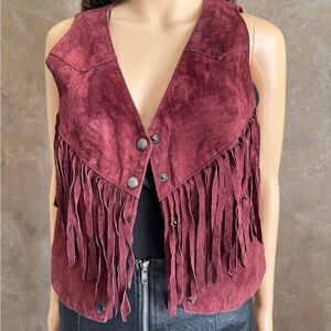Y2K Burgundy Real Suede Vest Sz S Festival Western Boho Vest